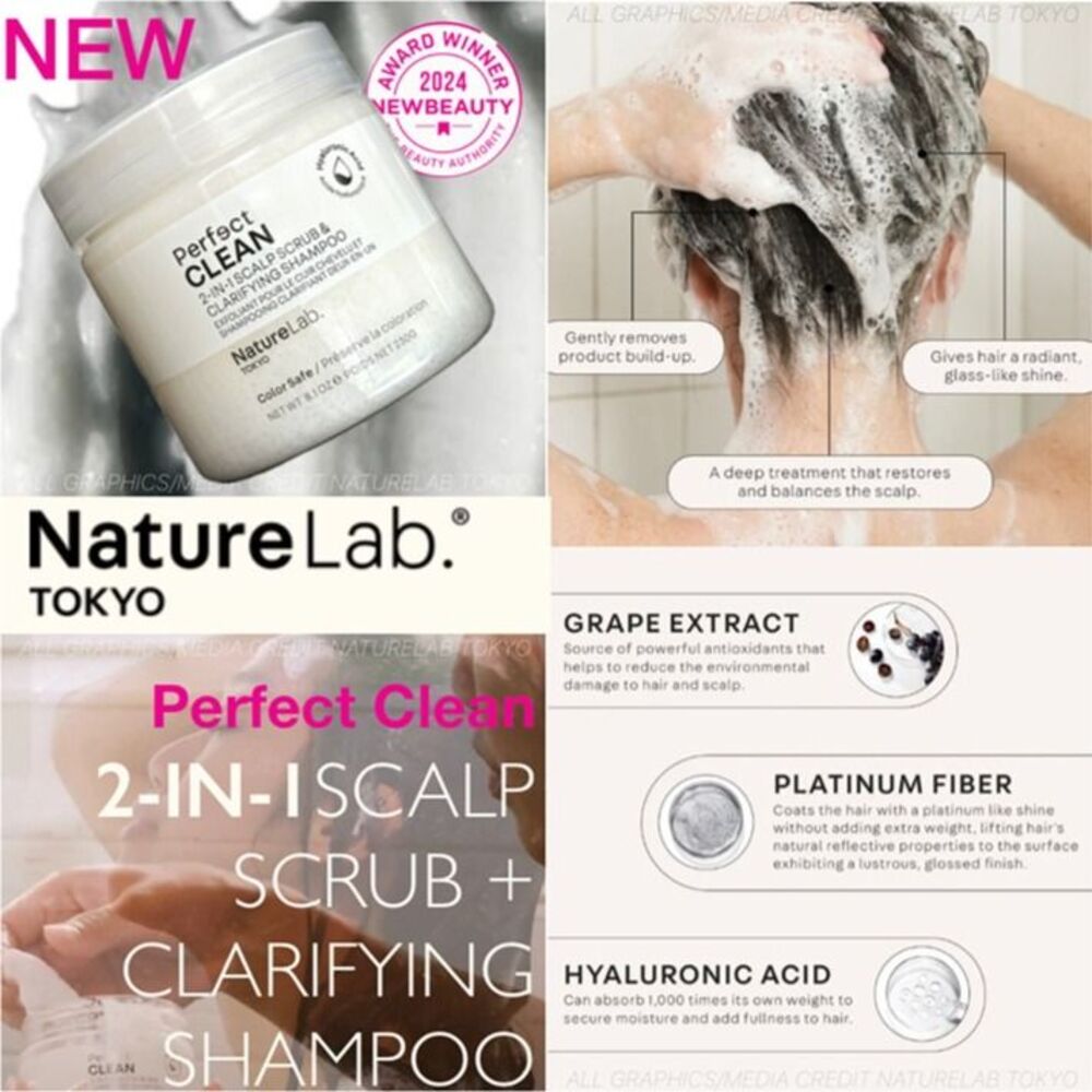 NEW NatureLab Perfect Clean 2 in 1 Scalp Scrub & Clarifying Shampoo Full Size